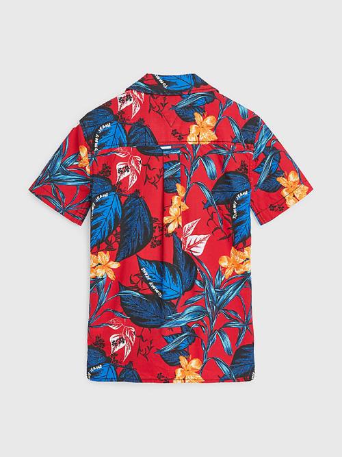 Red Tommy Hilfiger Tropical Print Short Sleeve Boys' Shirts | TH987WXL