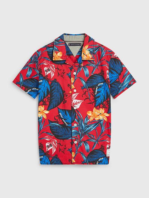 Red Tommy Hilfiger Tropical Print Short Sleeve Boys\' Shirts | TH987WXL