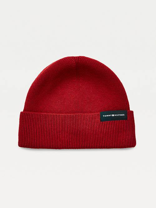 Red Tommy Hilfiger Uptown Wool Cotton Beanie Men's Hats | TH761CXU