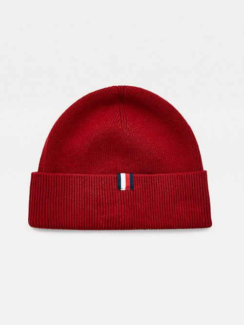 Red Tommy Hilfiger Uptown Wool Cotton Beanie Men\'s Hats | TH761CXU