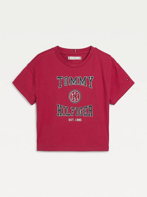 Red Tommy Hilfiger Varsity Girls\' T Shirts | TH496OPT