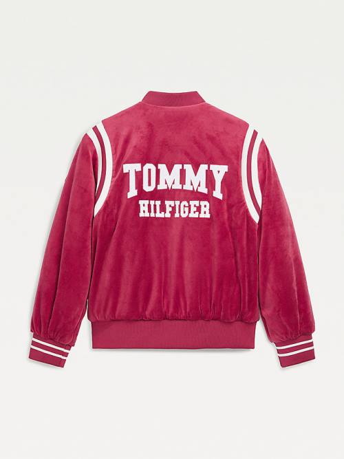 Red Tommy Hilfiger Velvet Varsity Bomber Girls' Jackets | TH950DYH