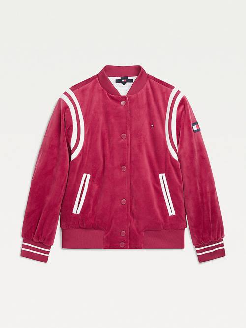 Red Tommy Hilfiger Velvet Varsity Bomber Girls\' Jackets | TH950DYH