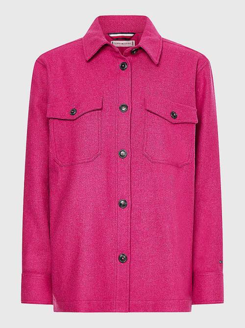 Red Tommy Hilfiger Wool Blend Shacket Women's Jackets | TH412BPL