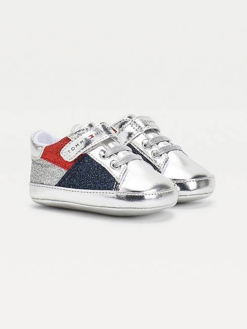 Silver Tommy Hilfiger Metallic Glitter Lace-Up Girls\' Sneakers | TH258IKQ