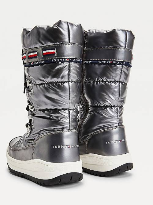 Silver Tommy Hilfiger Metallic Lace-Up Snow Girls' Boots | TH971RMJ