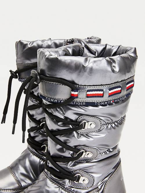 Silver Tommy Hilfiger Metallic Lace-Up Snow Girls' Boots | TH971RMJ