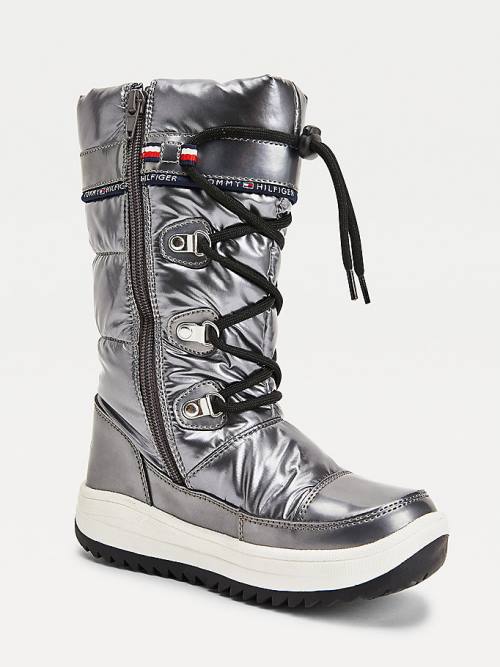 Silver Tommy Hilfiger Metallic Lace-Up Snow Girls' Boots | TH971RMJ