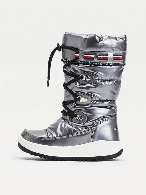 Silver Tommy Hilfiger Metallic Lace-Up Snow Girls' Boots | TH971RMJ