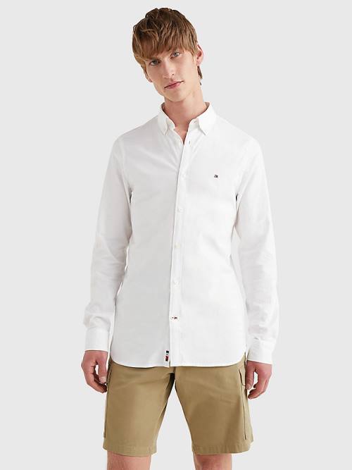 White Tommy Hilfiger 1985 Essential Polygiene Slim Fit Men's Shirts | TH312FUQ