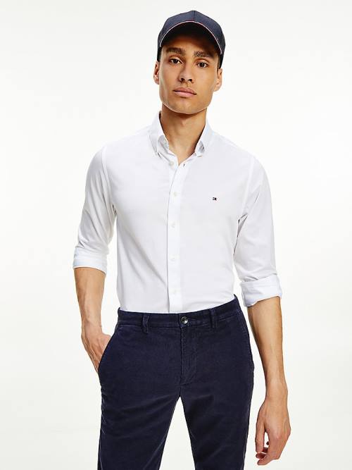 White Tommy Hilfiger 1985 TH Flex Slim Fit Men's Shirts | TH806UFQ