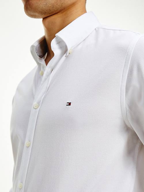 White Tommy Hilfiger 1985 TH Flex Slim Fit Men's Shirts | TH806UFQ