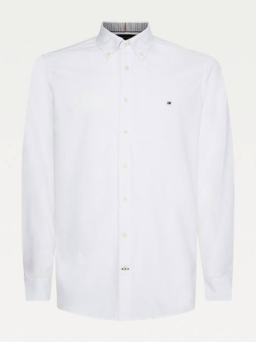 White Tommy Hilfiger 1985 TH Flex Slim Fit Men\'s Shirts | TH806UFQ