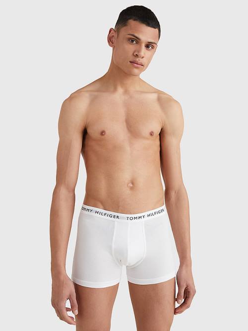 White Tommy Hilfiger 3-Pack Logo Waistband Trunks Men's Underwear | TH093LFR