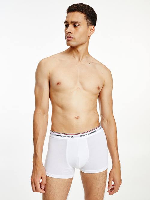 White Tommy Hilfiger 3-Pack Premium Logo Waistband Trunks Men's Underwear | TH425WKQ