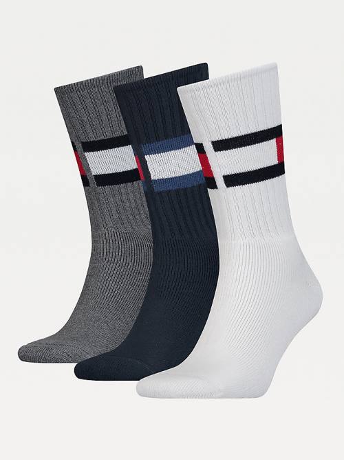 White Tommy Hilfiger 3-Pack Ribbed Flag Men\'s Socks | TH251VQK