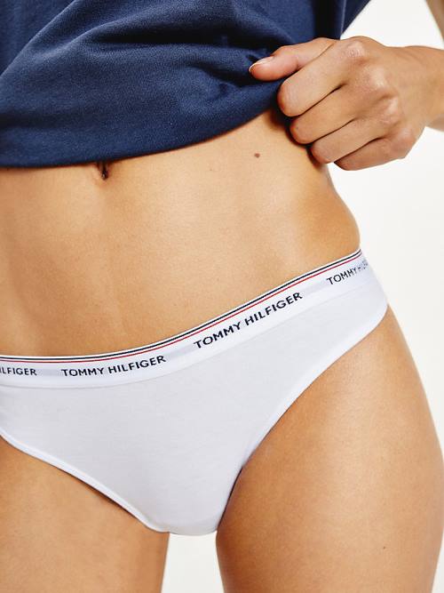 White Tommy Hilfiger 3-Pack Stretch Cotton Thongs Women's Underwear | TH457ZHM