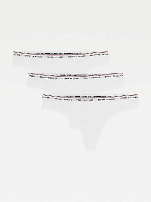 White Tommy Hilfiger 3-Pack Stretch Cotton Thongs Women\'s Underwear | TH457ZHM