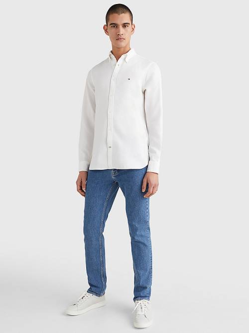 White Tommy Hilfiger 4-Way Stretch Dobby Slim Fit Men's Shirts | TH356VDF