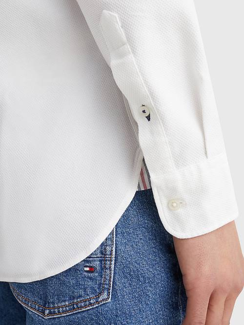 White Tommy Hilfiger 4-Way Stretch Dobby Slim Fit Men's Shirts | TH356VDF