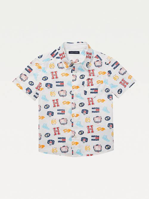 White Tommy Hilfiger Adaptive Basketball Print Short Sleeve Boys' Shirts | TH103ZXQ