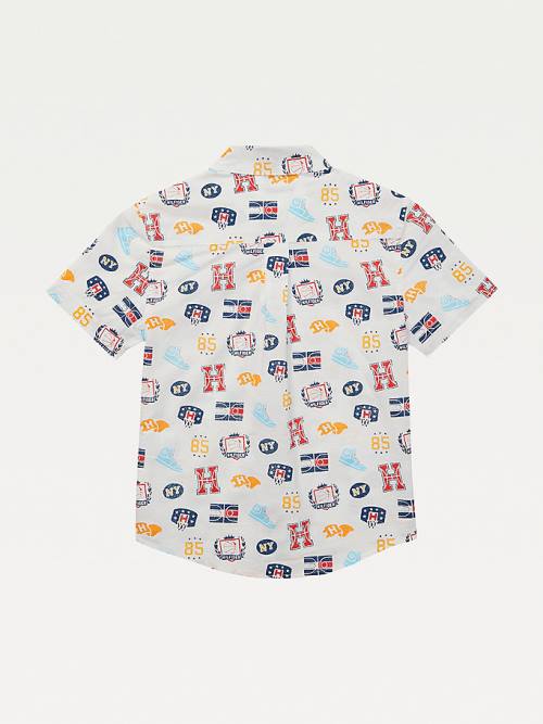 White Tommy Hilfiger Adaptive Basketball Print Short Sleeve Boys' Shirts | TH103ZXQ