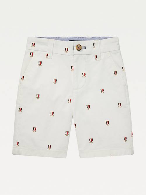 White Tommy Hilfiger Adaptive Crest Print Shorts Boys' Pants | TH157XBH