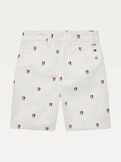 White Tommy Hilfiger Adaptive Crest Print Shorts Boys' Pants | TH157XBH