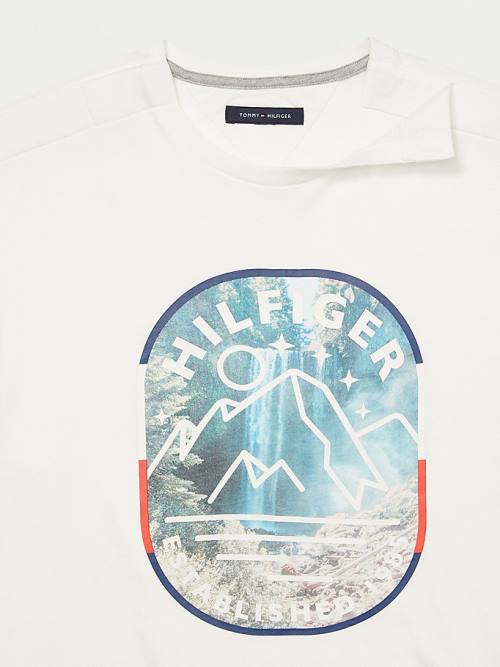 White Tommy Hilfiger Adaptive Mountain Logo Graphic Men's T Shirts | TH315DHF