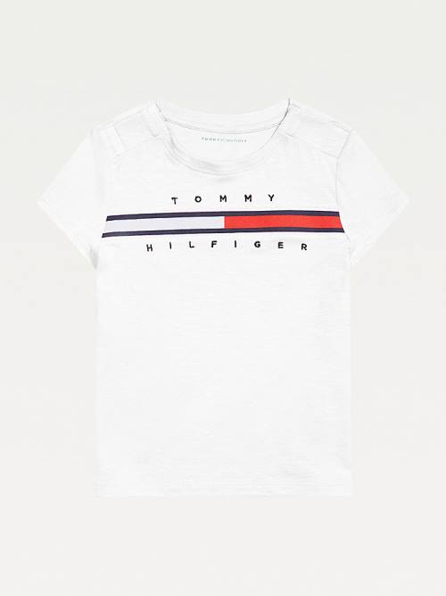 White Tommy Hilfiger Adaptive Pure Cotton Logo Girls\' T Shirts | TH867GHT