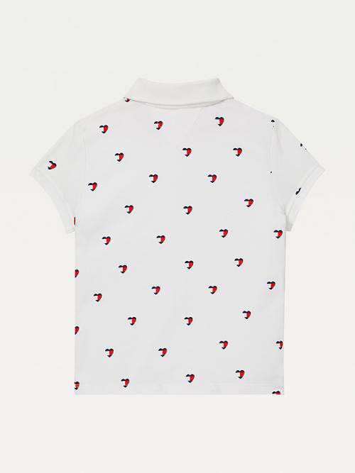 White Tommy Hilfiger Adaptive Seated Fit Heart Print Polo Girls' T Shirts | TH518VHG