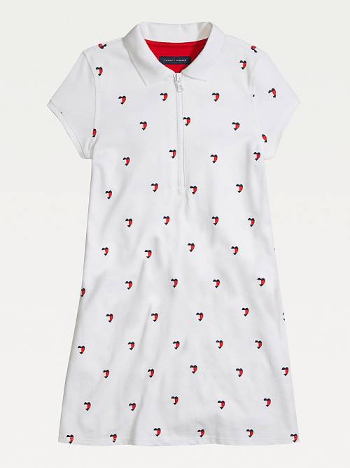 White Tommy Hilfiger Adaptive Signature Heart Print Polo Girls' Dress | TH639QNE