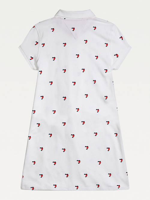 White Tommy Hilfiger Adaptive Signature Heart Print Polo Girls' Dress | TH639QNE