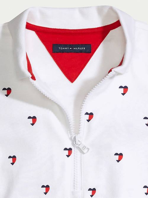 White Tommy Hilfiger Adaptive Signature Heart Print Polo Girls' Dress | TH639QNE