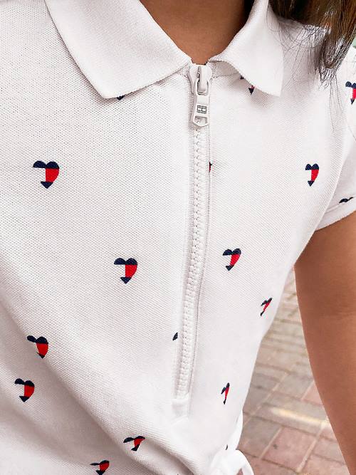 White Tommy Hilfiger Adaptive Signature Heart Print Polo Girls' Dress | TH639QNE