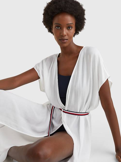 White Tommy Hilfiger Adjustable Wrap Midi Dress Women's Swimwear | TH256HLO