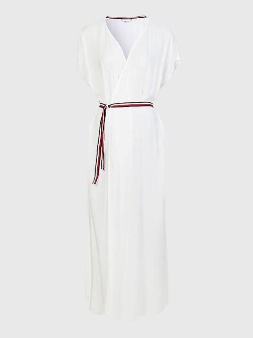 White Tommy Hilfiger Adjustable Wrap Midi Dress Women's Swimwear | TH256HLO