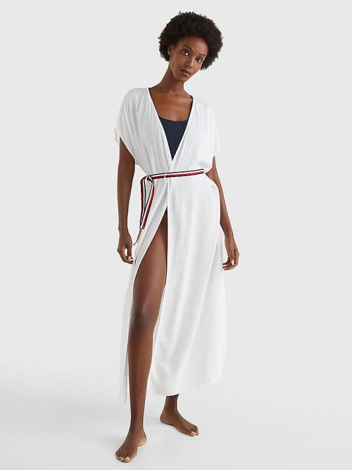 White Tommy Hilfiger Adjustable Wrap Midi Dress Women\'s Swimwear | TH256HLO