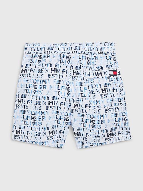 White Tommy Hilfiger All-Over Logo Mid Length Shorts Boys' Swimwear | TH069IRS