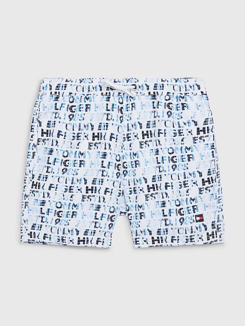 White Tommy Hilfiger All-Over Logo Mid Length Shorts Boys\' Swimwear | TH069IRS