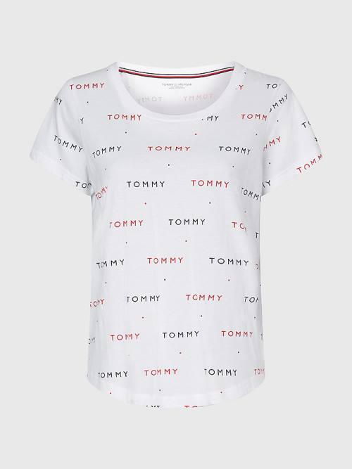 White Tommy Hilfiger All-Over Logo Women's T Shirts | TH516QNX