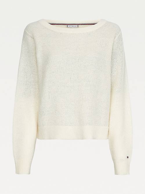 White Tommy Hilfiger Alpaca Wool Wide Neck Relaxed Jumper Women's Sweaters | TH608ZRL