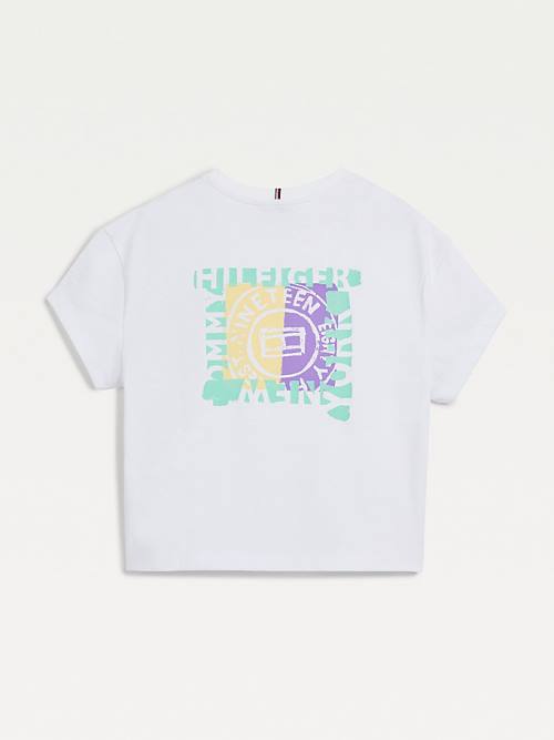 White Tommy Hilfiger Back Print Recycled Girls' T Shirts | TH056NQB