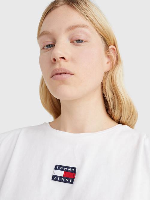 White Tommy Hilfiger Badge Cropped Fit Tank Top Women's T Shirts | TH546AGM