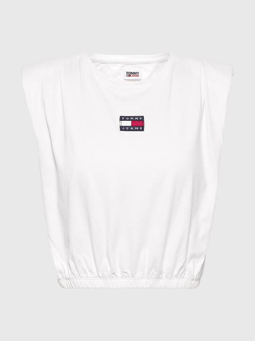 White Tommy Hilfiger Badge Cropped Fit Tank Top Women's T Shirts | TH546AGM