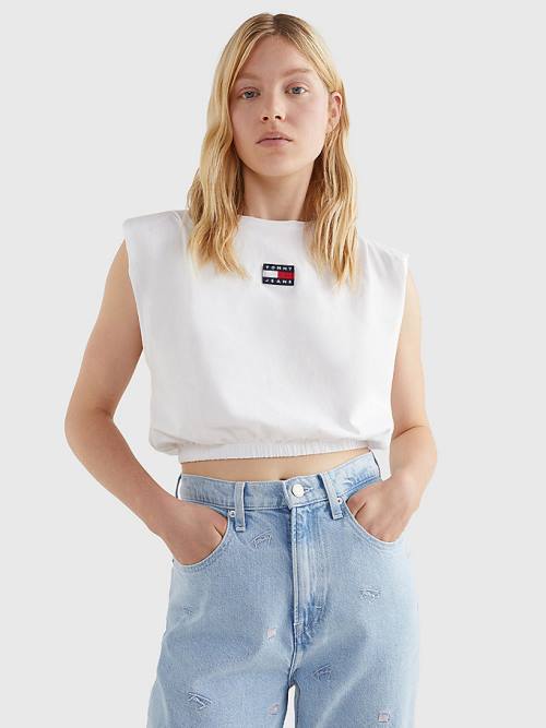 White Tommy Hilfiger Badge Cropped Fit Tank Top Women\'s T Shirts | TH546AGM