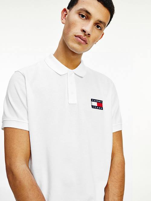 White Tommy Hilfiger Badge Lightweight Regular Fit Men's Polo Shirts | TH379CDV