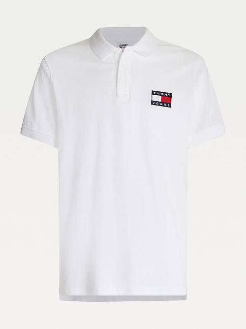 White Tommy Hilfiger Badge Lightweight Regular Fit Men's Polo Shirts | TH379CDV