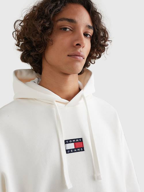 White Tommy Hilfiger Badge Organic Cotton Men's Hoodie | TH165RFS