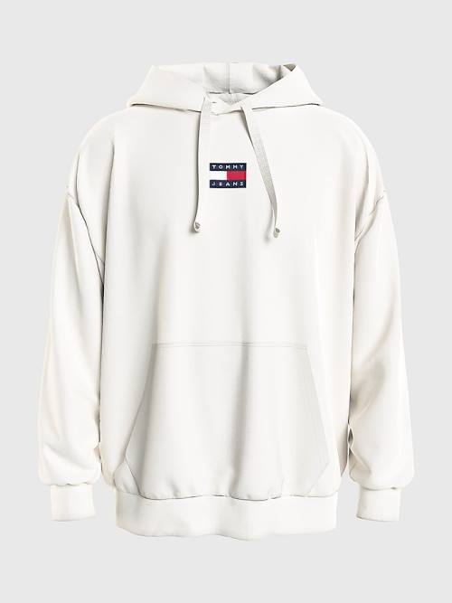 White Tommy Hilfiger Badge Organic Cotton Men's Hoodie | TH165RFS